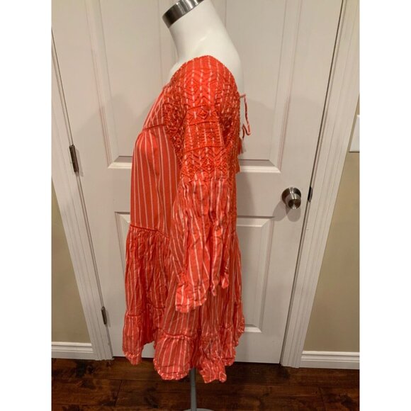 Free People Orange & White Striped Mini Dress, Size Small - Picture 5 of 9